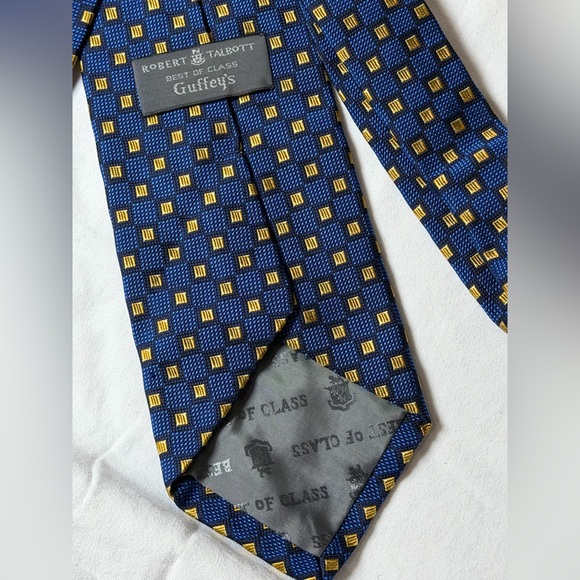 Robert Talbott 100% Silk Blue and Gold Geometric Textured Tie  Designer Lux - Picture 6 of 7